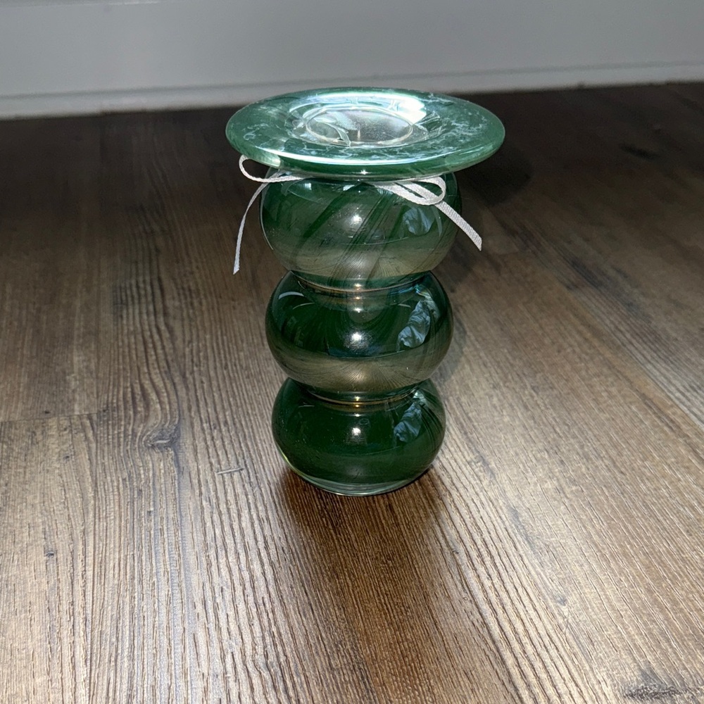 Anthropologie Green Glass candle holder